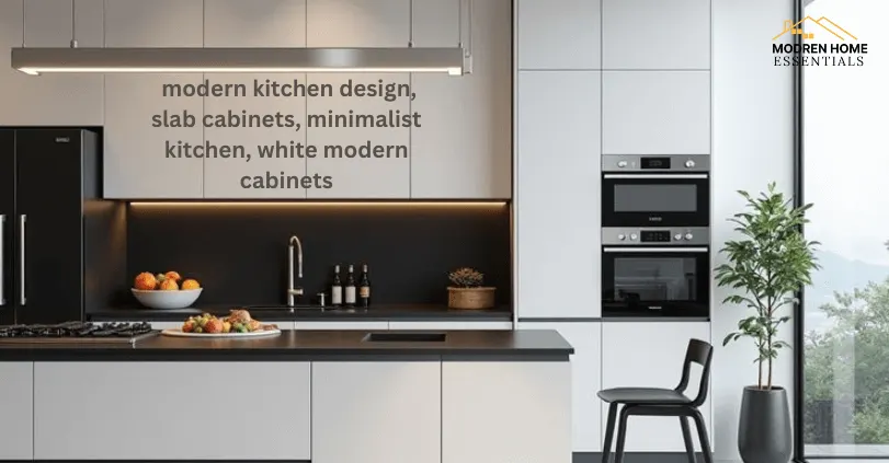 modern kitchen cabinets with white slab doors and quartz countertops